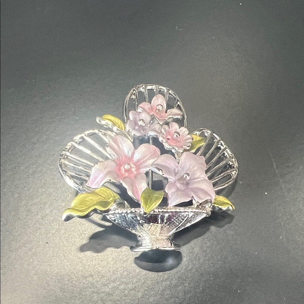 Chic Silver and Pink Floral Brooch